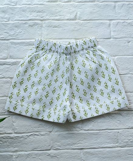 Mish Organic Hand Block Printed Elasticated Shorts - White