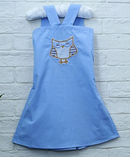 Mish Organic Owl Patch Organic Cotton Sleeveless Dress - Blue