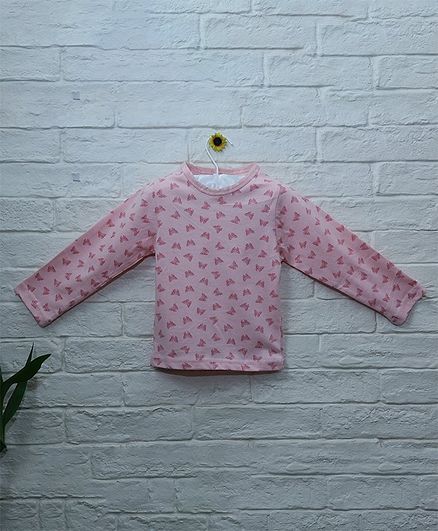 Mish Organic Butterfly Printed Organic Cotton Full Sleeves T-Shirt - Pink