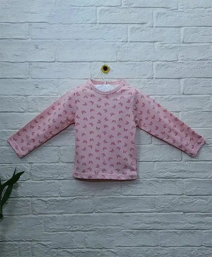 Mish Organic Butterfly Printed Organic Cotton Full Sleeves T-Shirt - Pink