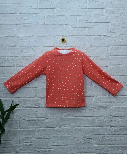 Mish Organic Polka Dot Printed Organic Cotton Full Sleeves T-Shirt - Red