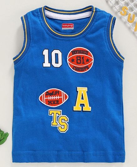 Babyhug Sleeveless Tee Ball Embroidered - Blue