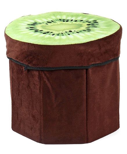 Octagonal Storage Box With Kiwi Printed Lid - Brown Green