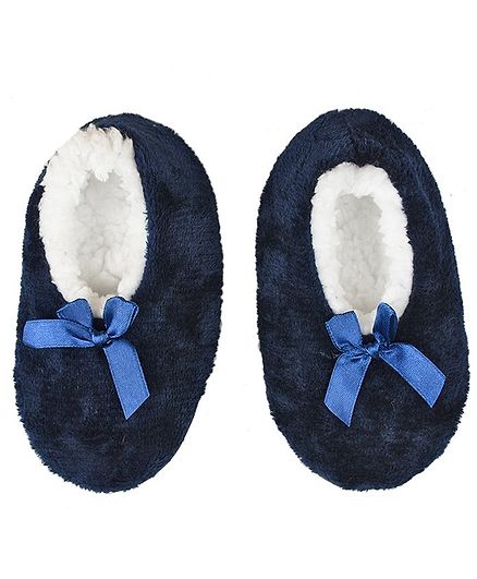 Tiekart Bow Decorated Flannel Booties - Navy Blue
