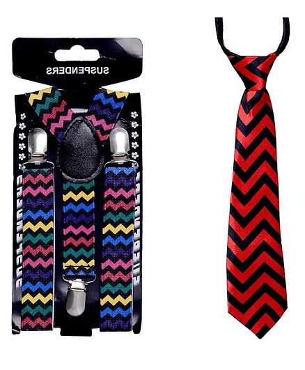 Tiekart Zig Zag Print Tie And Suspenders - Multicolour