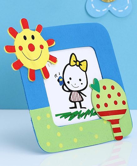 Wooden Photo Frame Sun Design - Blue Green