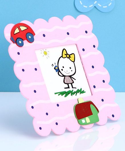 Square Shaped Wooden Photo Frame Car Design - Pink