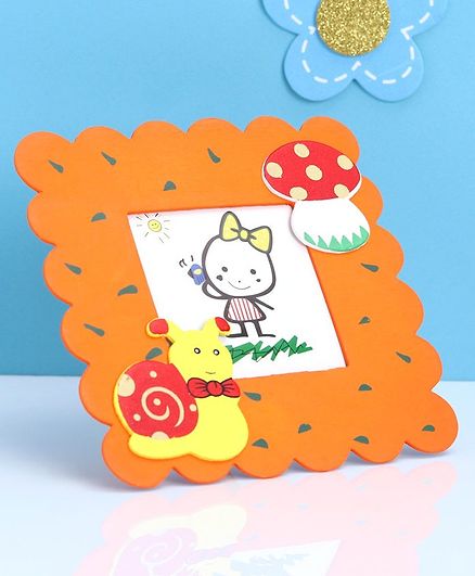 Square Shaped Wooden Photo Frame Mushroom Design - Orange