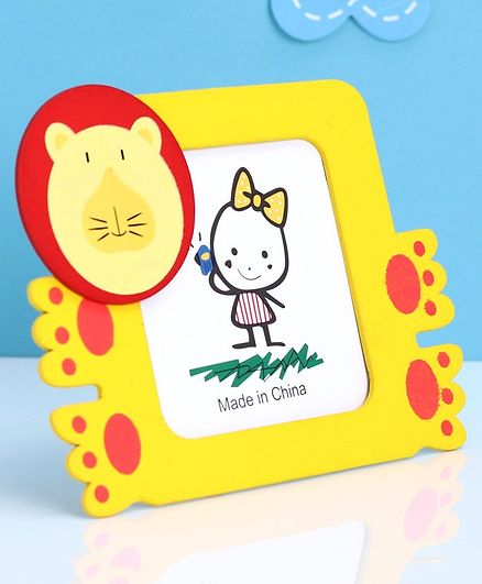 Square Shape Wooden Photo Frame Tiger Face Design - Yellow