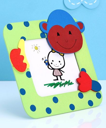 Square Shaped Wooden Photo Frame Monkey Face Design - Green
