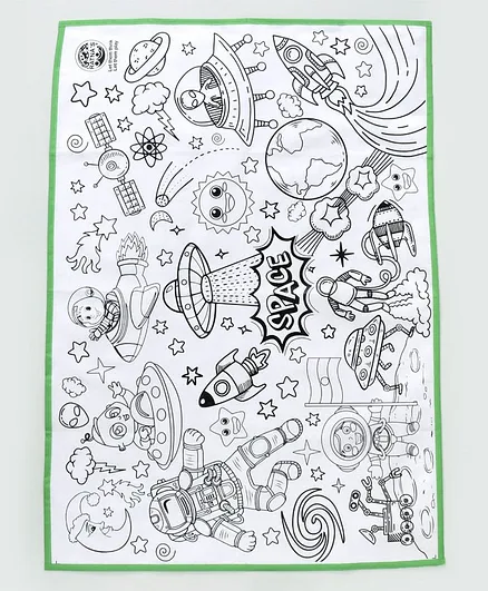 Ratnas Space Themed Coloring Mat with Sketch Pens - Green