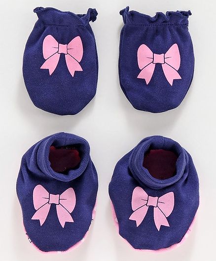 Babyoye Cotton Mittens and Booties Bow Print - Blue