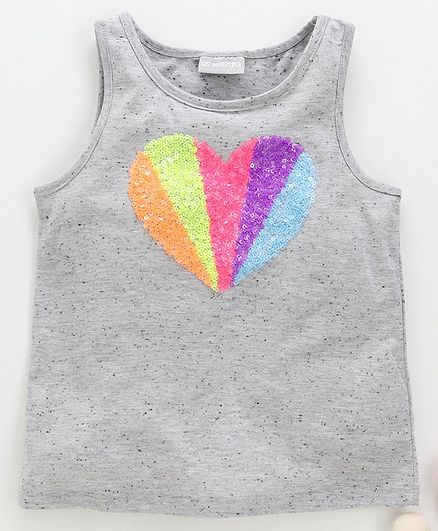 LC Waikiki Heart Sequin Patch Sleeveless Tee - Grey