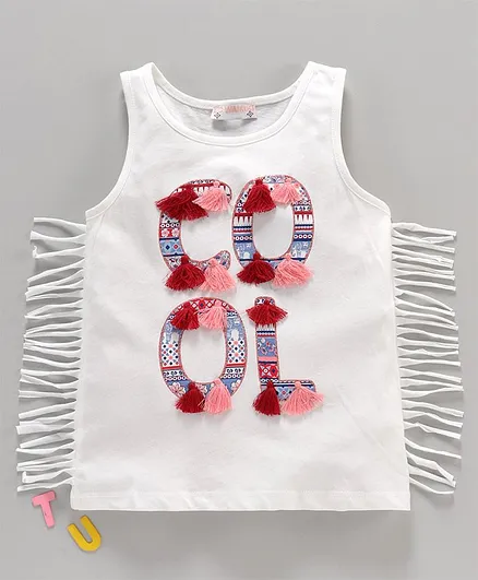 LC Waikiki Sleeveless Cool Patchwork Tassel Detailing Tee - White