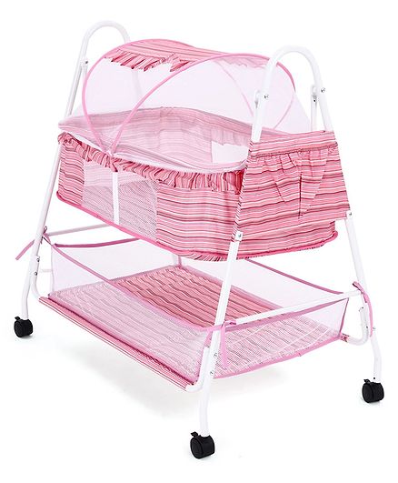 Baby Cradle Cum Bassinet with Mosquito - Pink
