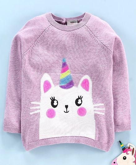 LC Waikiki Full Sleeves Cat Design Sweater - Lilac