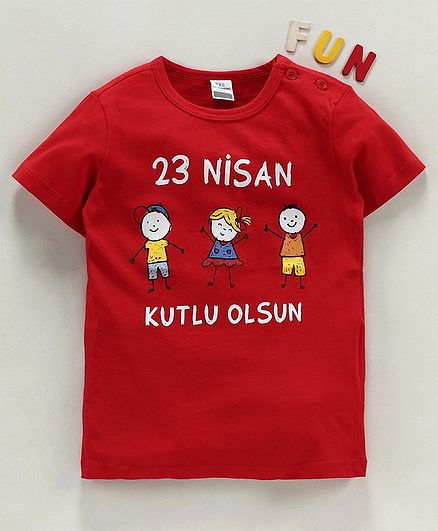 LC Waikiki Boy & Girl Print Half Sleeves Tee - Red