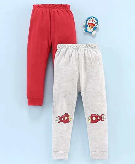 LC Waikiki Pack Of 2 Full Length Solid & Airplane Print Detailing Track Pants - Grey & Red