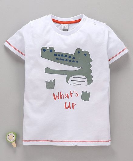 LC Waikiki Short Sleeves Crocodile Print Tee - White