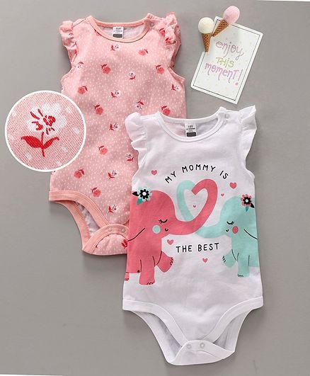 LC Waikiki Sleeveless Elephant & Flower Print Pack Of Two Onesie - Pink White