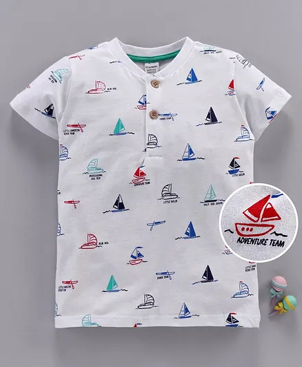 LC Waikiki Half Sleeves Boat Print Tee - White