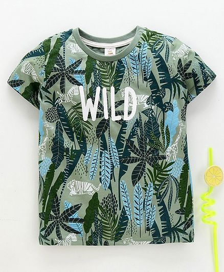 LC Waikiki Half Sleeves Leaves Printed T-Shirt - Green