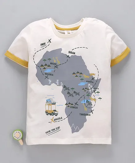 LC Waikiki Half Sleeves Map Print Tee - White