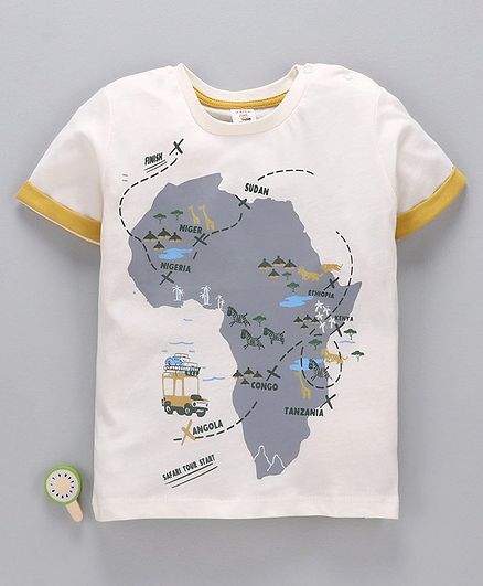 LC Waikiki Half Sleeves Map Print Tee - White