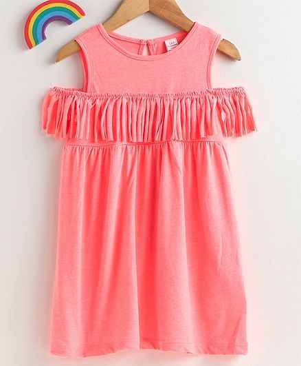 LC Waikiki Cold Shoulder Half Sleeves Flared Dress - Neon Coral