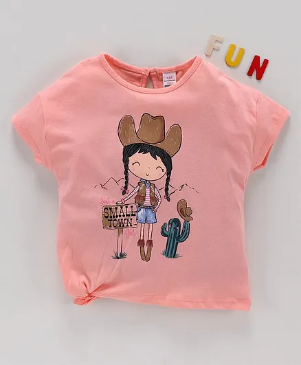 LC Waikiki Short Sleeves Girl Printed Top - Peach