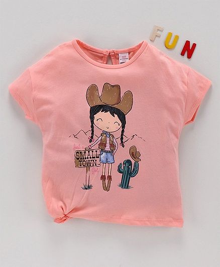 LC Waikiki Short Sleeves Girl Printed Top - Peach