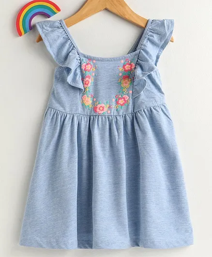 LC Waikiki Sleeveless Flowers Printed Dress - Blue Melange