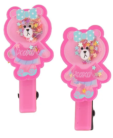 Yellow Bee 1 Pair Of Bear Hair Clips - Dark Pink