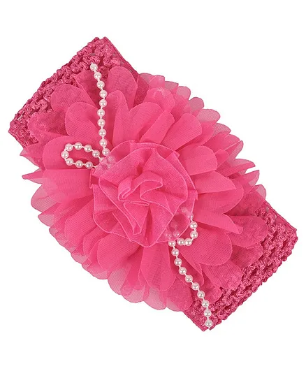 Yellow Bee Big Ruffle Flower Headband With Pearls - Pink