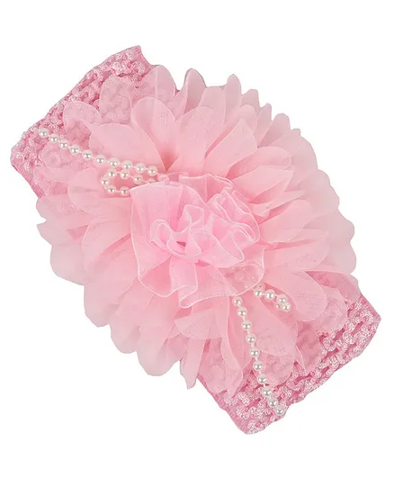 Yellow Bee Big Ruffle Flower Headband With Pearls - Light Pink