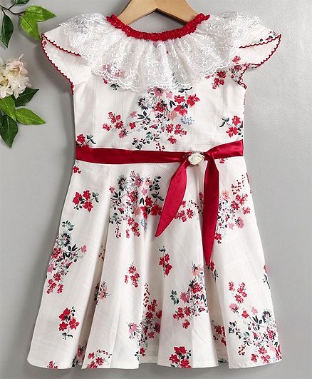 Enfance Core Floral Printed Flared Half Sleeves Casual Frock - Red, 20 (2 to 3 Year)