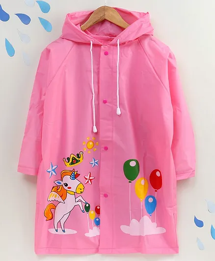 Full Sleeves Raincoat with Pouch Animal Print - Pink