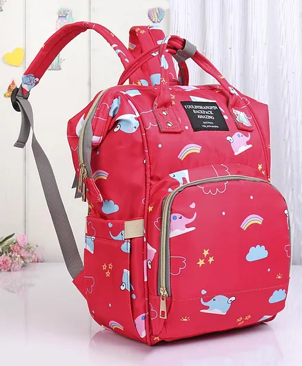 Backpack Style Diaper Bag Elephant Print - Red