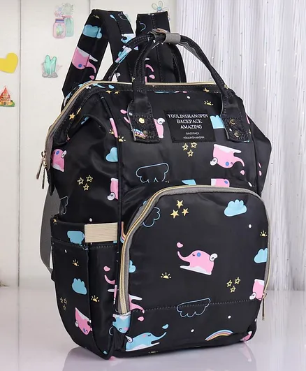 Backpack Style Diaper Bag Elephant Print - Black