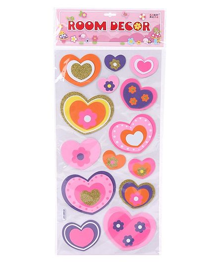 Room Decor Shiny Stickers Heart Shaped Multicolor - 16 Pieces