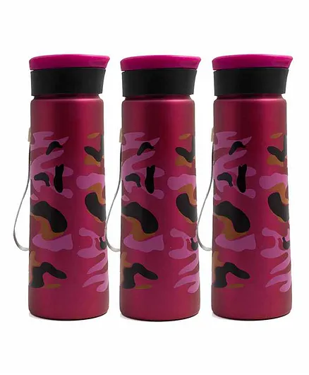 Pix Stainless Steel Water Bottle Camouflage Print Pink Pack of 3 - 800 ml Each