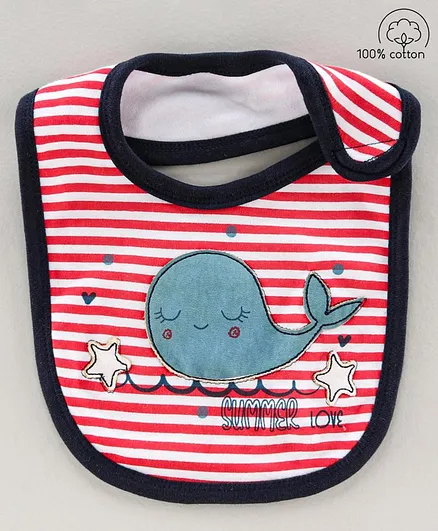 Babyhug Bib Velcro Closure Whale Patch - Multicolor