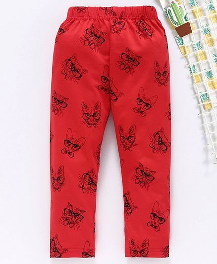 Doreme Full Length Leggings Kitty Print - Red