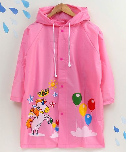 Full Sleeves Raincoat with Pouch Animal Print - Pink