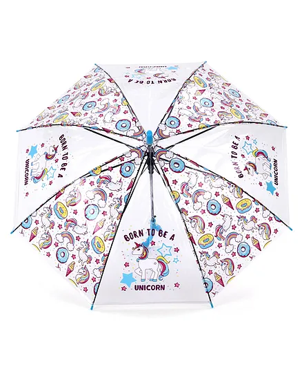 Umbrella Unicorn & Doughnut Print - White Blue