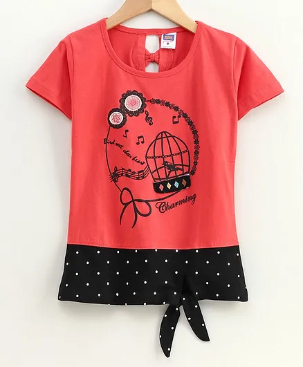 Nottie Planet Half Sleeves Charming Print Top - Peach
