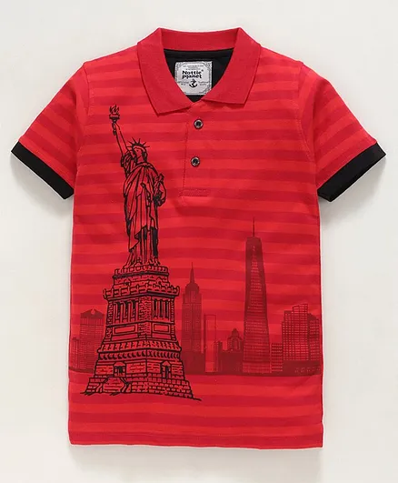 Nottie Planet Half Sleeves Statue Of Liberty Print Tee - Red