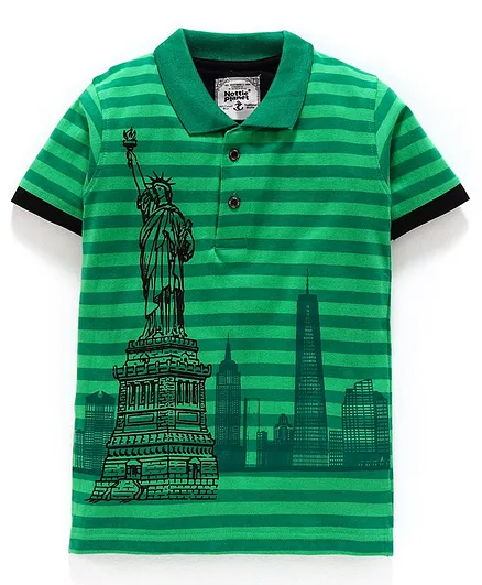 Nottie Planet Half Sleeves Statue Of Liberty Print Tee - Green