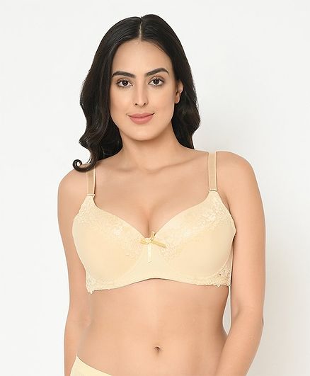 Curvy Love Self Design Bra - Beige