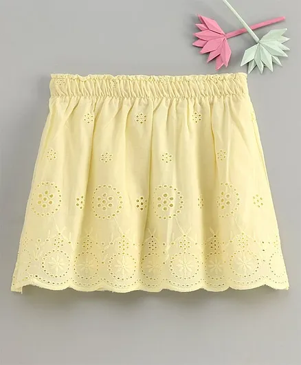 Spring Bunny Scallop Trimmed Eyelet Embroidered Skirt - Yellow